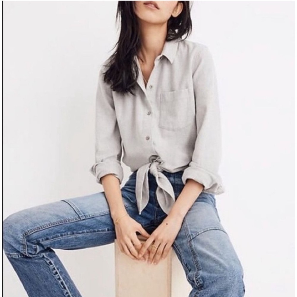 MADEWELL Flannel Front Tie Blouse - Picture 1 of 6